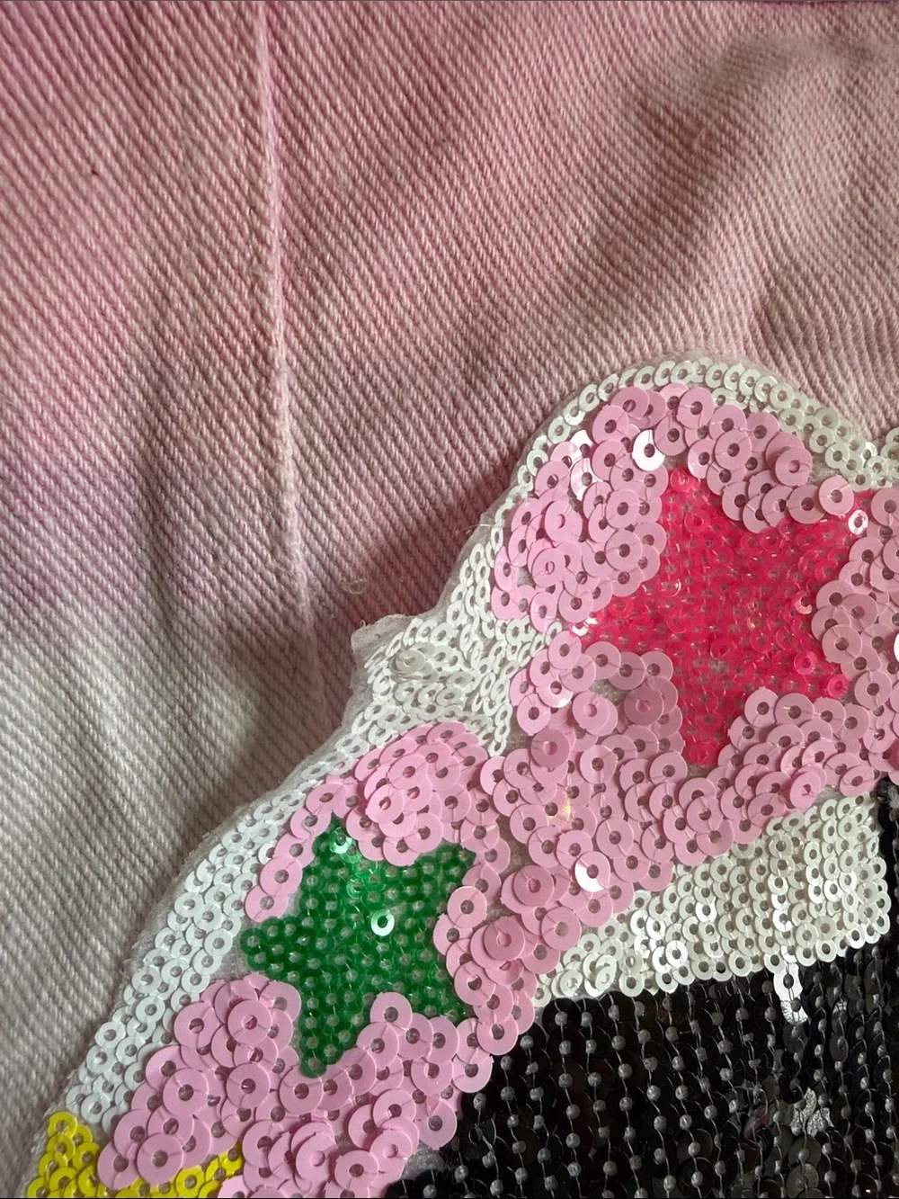 Lola + The Boys Pink Ombre Denim Jacket with Sequin Lip & Stars